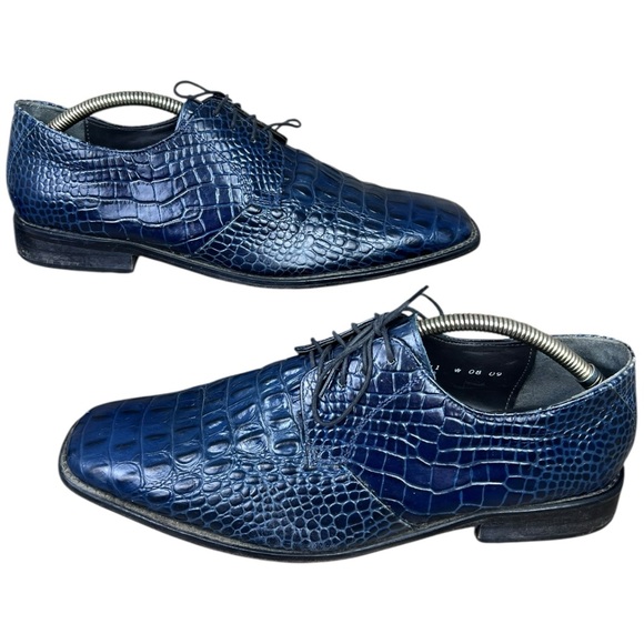 Stacy Adams Delray 24542 Shoes Mens 11 Blue Croc Style Leather Dress Shoes - Picture 2 of 10